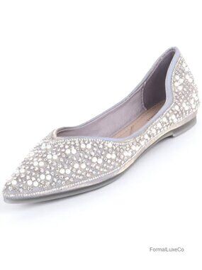 Pearl Rhinestone Pointed Ballet Flats - Comfortable Dressy Wedding Shoes